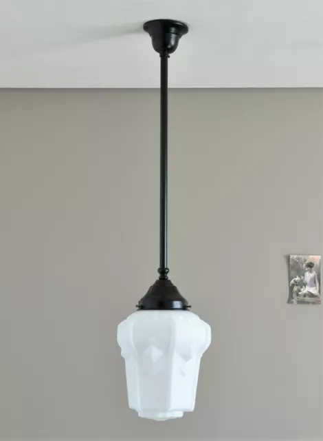 Magill-One Light Pendant-Matt Black-Art Deco Muret White Shade-Hamptons Lighting