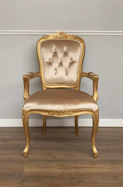 French Louis XV Elise Armchair  - Gold Frame   with Glamour Velvet Upholstery