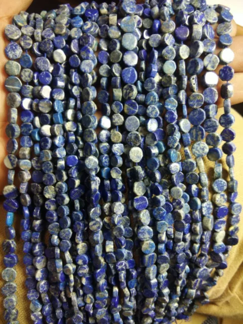 3 Strands Lot Natural Lapis Lazuli  6-7 Mm Coin Smooth ,13" Gemstone Beads