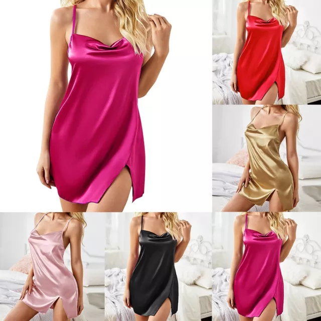 Schlankes Satinhemd Dessous Nachtkleid für Damen rot/schwarz/rosa/gold/rosa rot