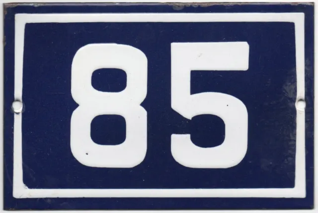 Old blue French house number 85 door gate wall fence street sign plate plaque