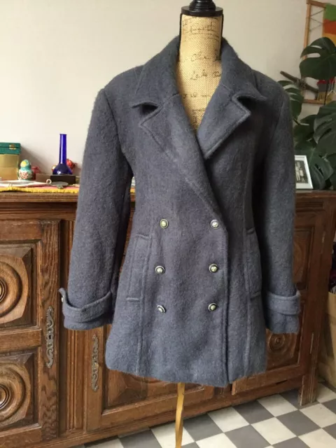 Manteau Vintage Authentique Taille L En 100% Laine Gros Gris Occasion