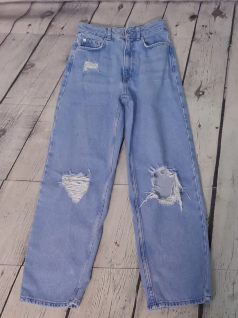 Girls Denim Jeans Aged 11 Yrs Blue Distressed New Look (FO24)