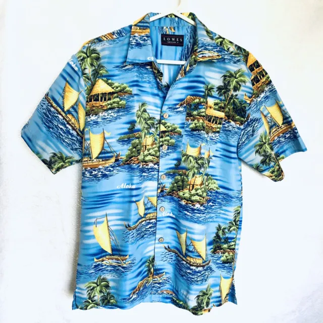 Lowes Hawaiian Mens Collared Button Up Shirt Size Medium Beach Aloha Theme