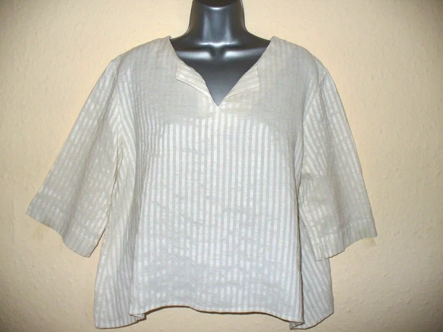 ELEMENTE CLEMENTE NATURAL STRIPE LINEN-BLEND TOP  SIZE 2 Pit topit 20 16?