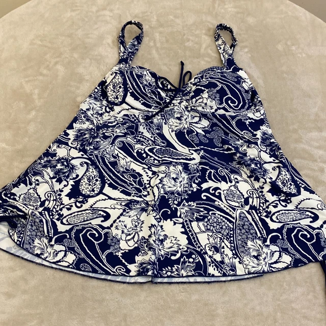 Womens Blue Paisley Padded Adjustable Strap Tie Back Tankini Top Size X-Large