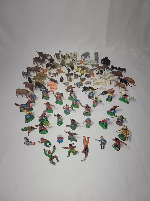 🐎VINTAGE 118 PIECE LOT Of Elastolin Cowboys/Indians/Animals  Lineol GERMANY