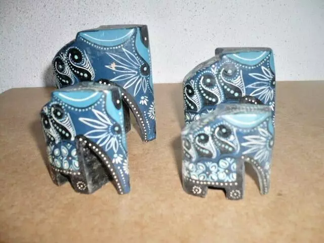 ARTE ETNICA SET 4 ELEFANTINI in LEGNO LAVORAZIONE ARTIGIANALE PREZZO AFFARE!