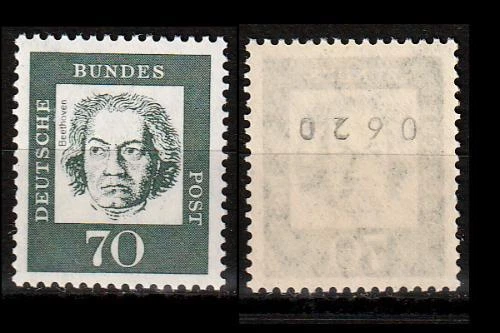 Bedeutende Deutsche - 70 Pf Mi. 358 yb R Rollenmarke mit Nr. 0620 POSTFRISCH