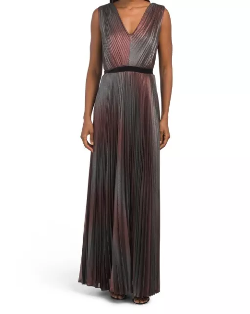 NWT BCBGMAXAZRIA Grecian Embellished Ombre Pleated V-neck Gown Sz S-$448