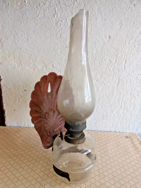 Antica Lampada Lume A Petrolio Riflettente A Conchiglia - Old Victorian Oil Lamp