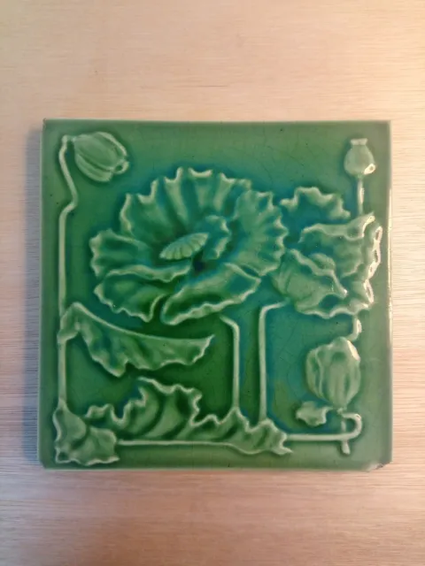 Art Nouveau Tile Green Majolica Floral Design TRENT  C1900