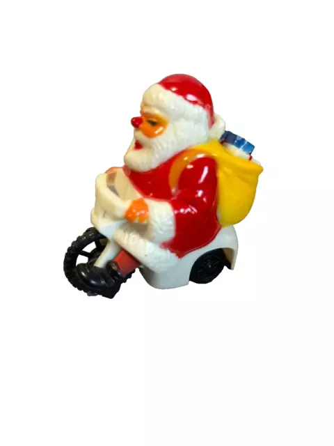 Vintage Plastic Santa Claus on Tricycle Motor Bike MIdcentury Hong Kong