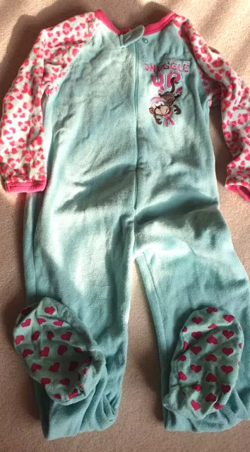 All In One Sleepsuit Age 7-8 Kids Monkey Leopard Warm Fleecy Green Pink Primark