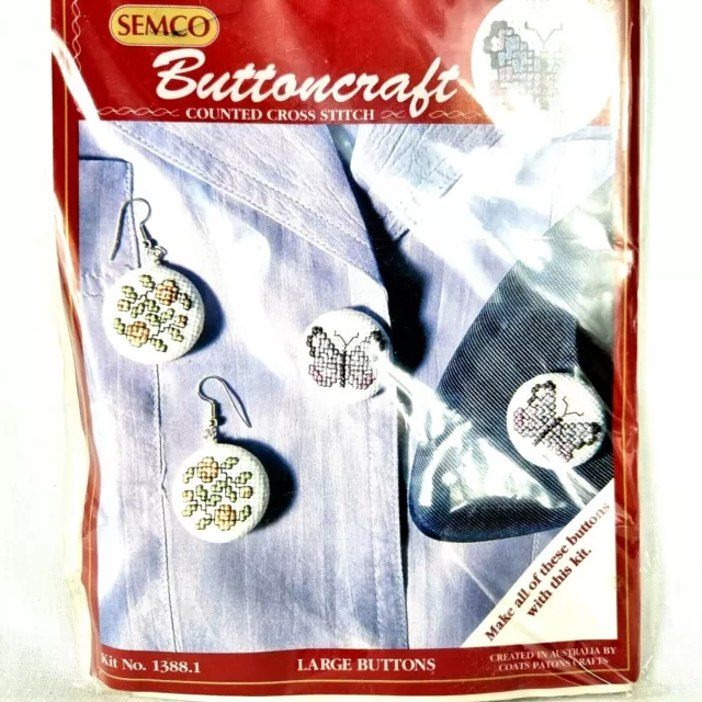 SEMCO Button Craft Counted Cross Stitch Kit 1388.1 Large Buttons New Sealed