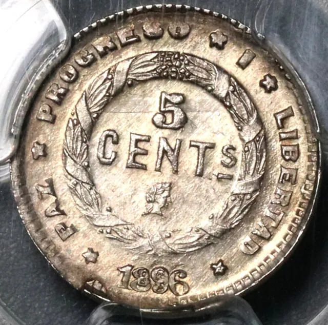1896/86 PCGS MS 64 Honduras 5 Centavos Pyramid Silver Coin POP 2/0 (21081401C)
