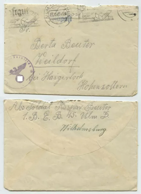 95158 - Feldpostbrief - Ulm 4.11.1940 nach Weildorf bei Haigerloch - mit Inhalt
