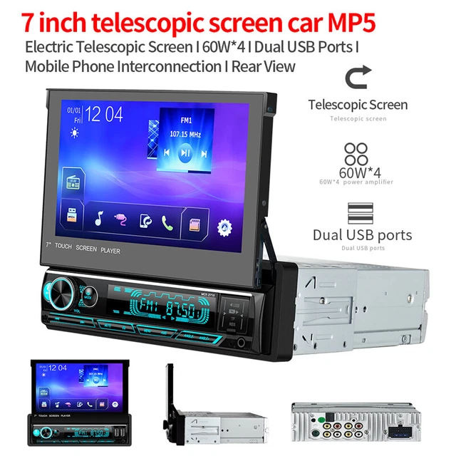 7" Flip Out Touch Screen Single DIN Car Stereo Video Player Radio USB w/ Carplay