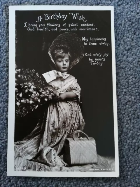 1907 Real Photographic Birthday Postcard,  Little Girl Dressing Up. Rotary Photo