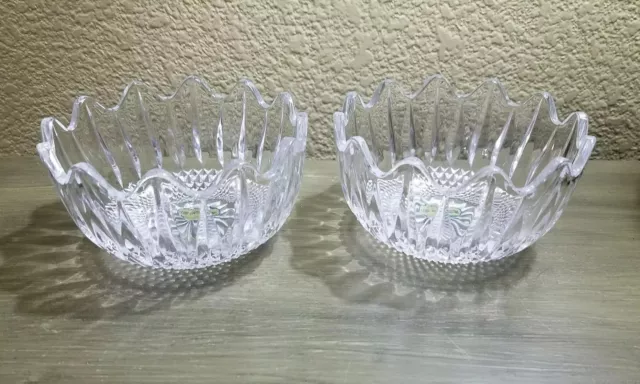 Gorgeous Set of 2 Old Matching Vintage Cut Lead Crystal Glass Candy Dish Nut 3