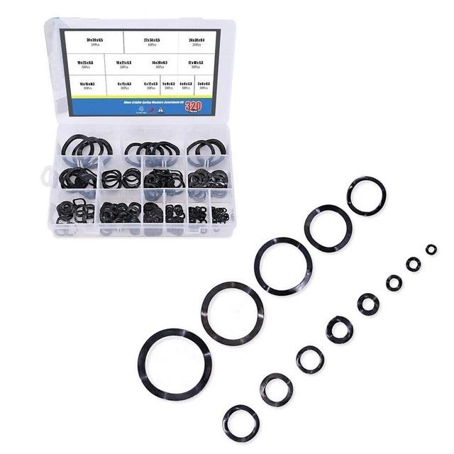 Assortiment De 320 Rondelles à Ressort Ondulées En Acier Carbone - 12 Tailles Pour Fixation Anti-vibration