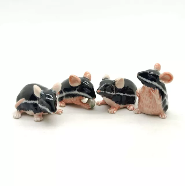 4 Black Rat Mouse Mice Ceramic Animal Figurine Statue - CCK006