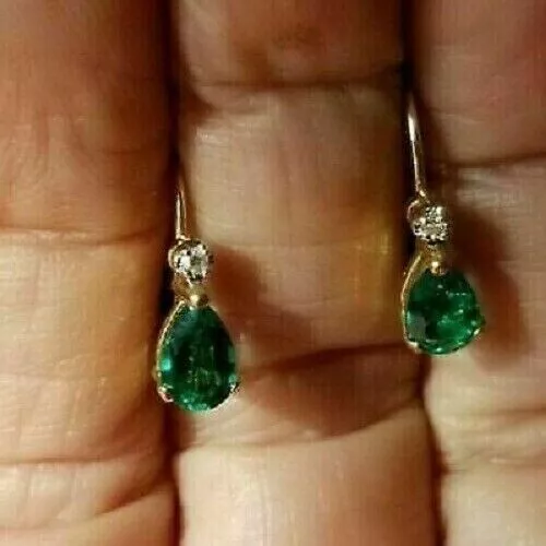 3Ct Pear Cut Lab-Created Emerald Huggie Hoop Earrings In 14K Yellow Gold Finish