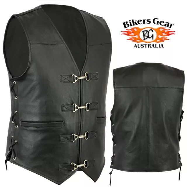 Australian Bikers Gear Mens Motorcycle A Grade Premium Quality Leather clip Vest