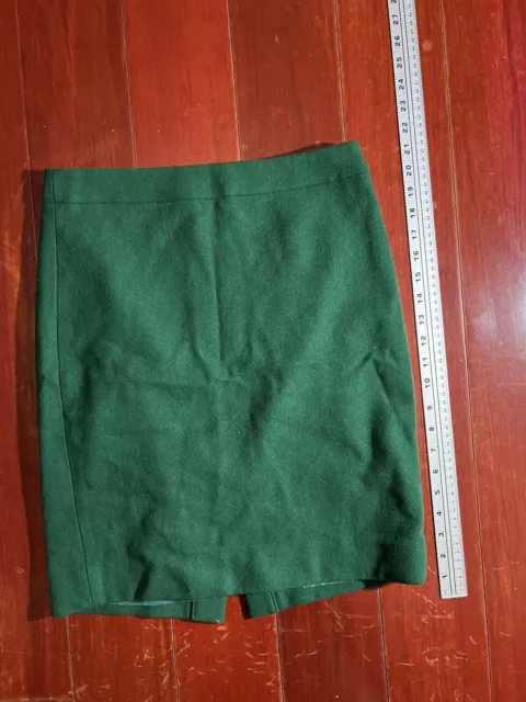 J Crew The Pencil Skirt Green Wool Blend Lined Straight Back Zip Slit, Petite 2