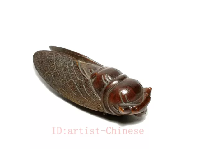 Japanese boxwood hand carved cicada Figure statue netsuke collectable hand piece