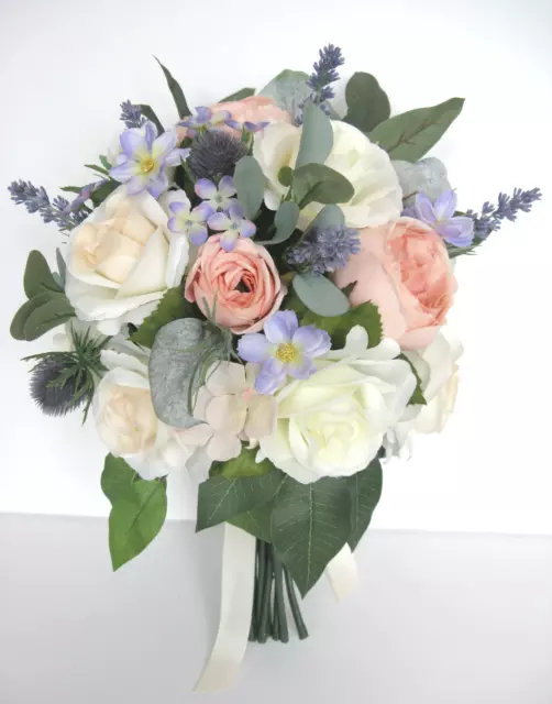 WEDDING BOUQUET SET 17 piece Bridal bouquet LAVENDER LILAC CREAM Cascade  Flowers £366.70 - PicClick UK