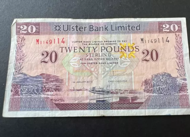 Northern Irish  £20 Ulster Bank LTD 2014    LOT: 0505-482