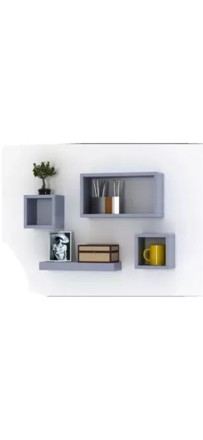 Set Of 4 Wooden Floating Cube Shelves Wall Hanging StorageDisplay Deco Shelving