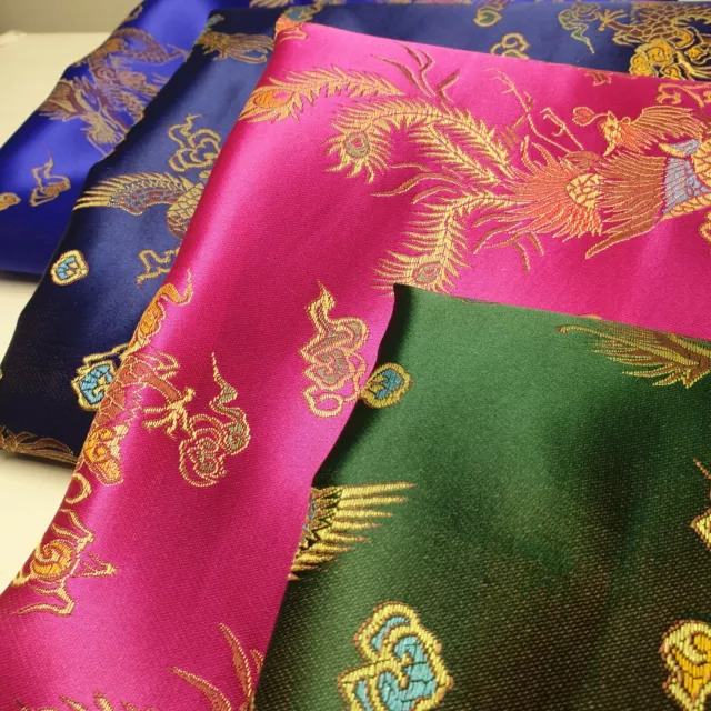 Fat Quarters 6pc Traditional Chinese Dragon and Peacock Design Brocade Carnival