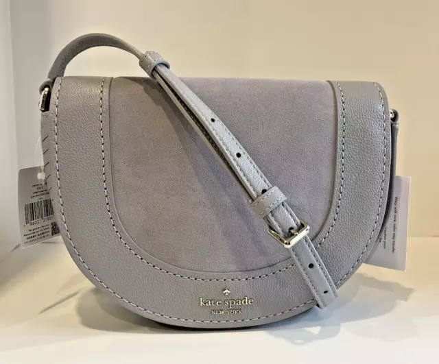New Kate Spade Luna Crescent Crossbody Suede and Leather Grey Multi KC613