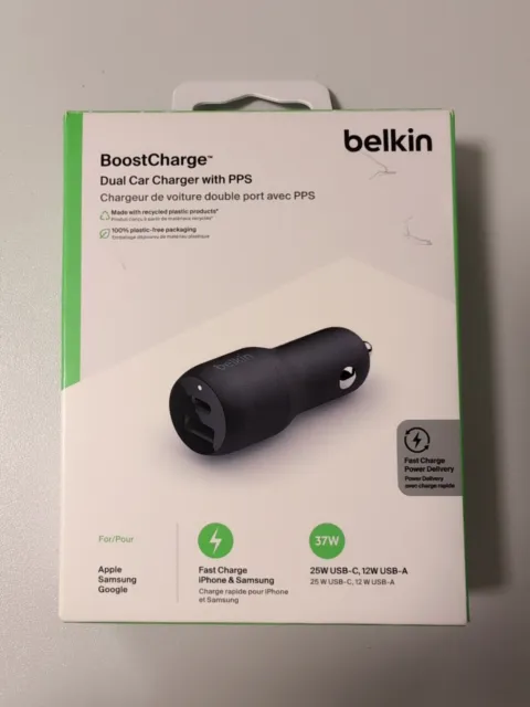 Belkin Dual Car Charger PPS - NEU - Kfz-Ladegerät schwarz  - 37 Watt - USB-C + A