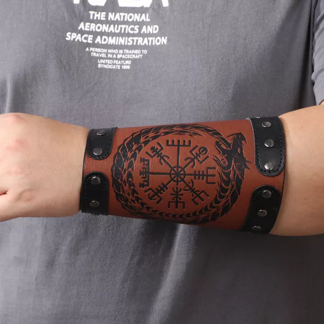 Compass Bracers Leather Wrist Cross Buckle Bracer Arm Cuff 2 Pcs Chinese Dragon