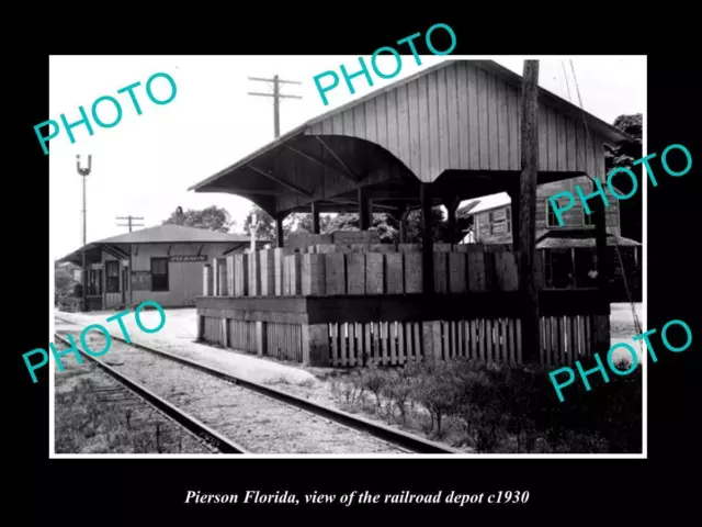 OLD LARGE HISTORIC PHOTO PIERSON FLORIDA THE RAILROAD DEPOT STATION c1930