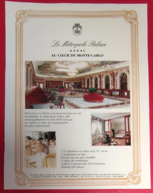 Publicité de presse 1999 Monaco MONTE-CARLO Hôtel Le Métropole Palace