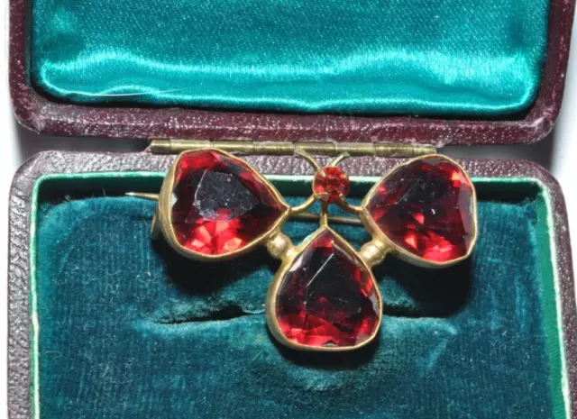 Delightful Vintage Art Deco Red Stone Set Bug Brooch