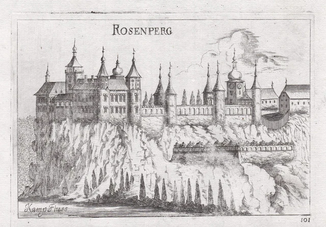 Castello Rosenburg-Mold Corno Incisione Stampa Antica Vischer 1672
