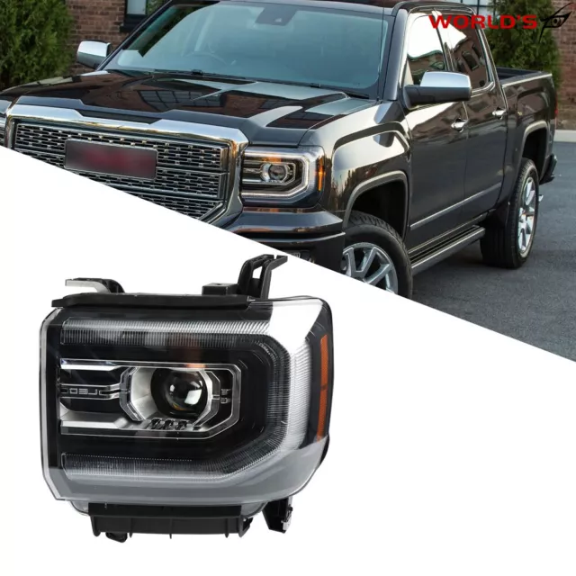 Left Headlight For 2016-2018 GMC Sierra 1500 Full LED Projector Black Clear Lens