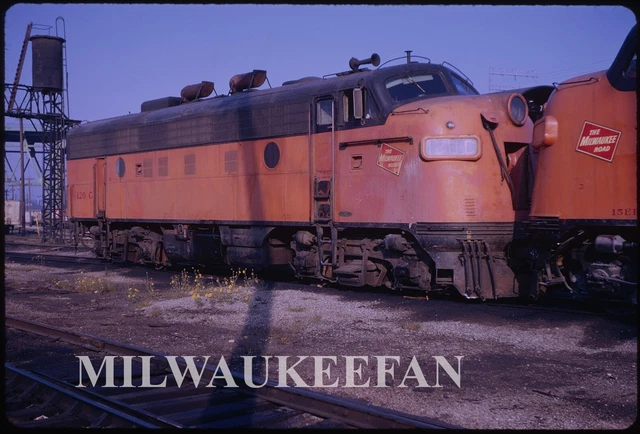 Original Kodachrome slide Milwaukee Road MILW F7A 120C roster at Milwaukee 1971