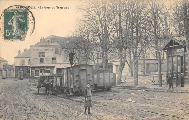 Cpa 91 Marcoussis / La Gare Du Tramway / Train / Wagon / Chemin De Fer Dans La R