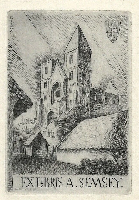 ZOLTAN KAVECZKY: Exlibris für Andor Semsey, 1960; Kirche