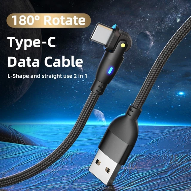 3A 180 Degré USB Type C Câble USB A vers Type C Fil de données Charge rapide