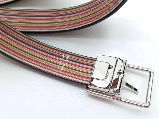 Paul Smith Mens Signature Multi Stripe  Black Leather Reversible Belt RRP:£180