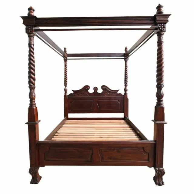 Solid Mahogany Wood Chippendale 4 Poster Bed Queen King Size Antique Style