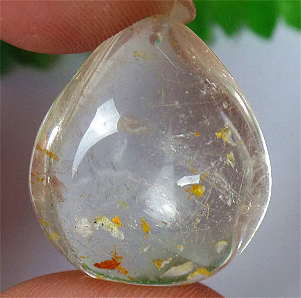 27x23x12mm Natural Gold Rutilated Quartz Crystals Teardrop Reiki Pendant BQ68855