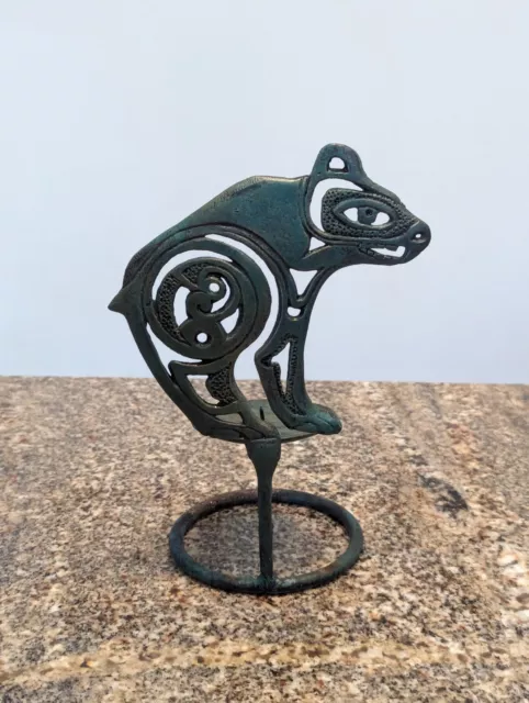 Vintage Southwestern Native American Candle Votive Metal Cast Iron Green Figural 3